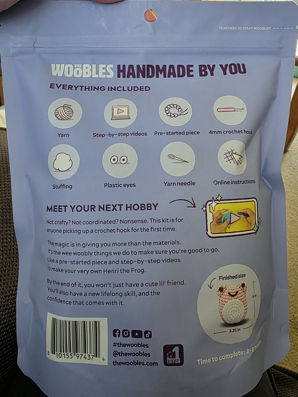 The Woobles Henri the Frog Crochet Kit - Pink/White - Picture 5 of 6